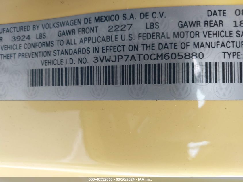 3VWJP7AT0CM605880 2012 Volkswagen Beetle 2.5L