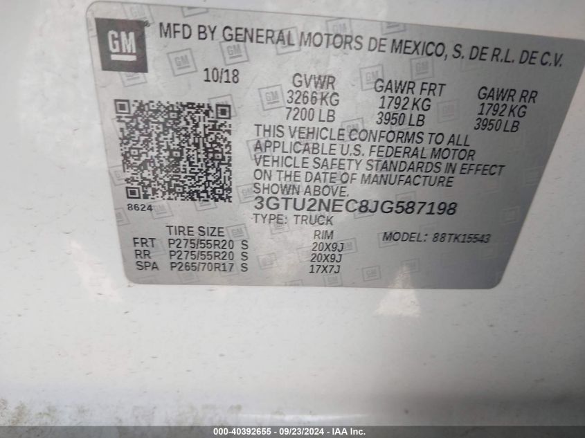 3GTU2NEC8JG587198 2018 GMC Sierra K1500 Slt