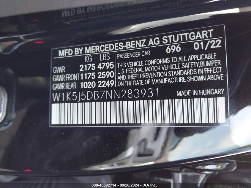 W1K5J5DB7NN283931 2022 Mercedes-Benz Amg Cla 45 4Matic