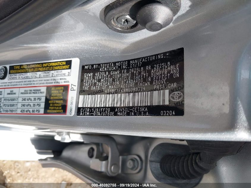 4T1BF1FK8HU389234 2017 Toyota Camry Se