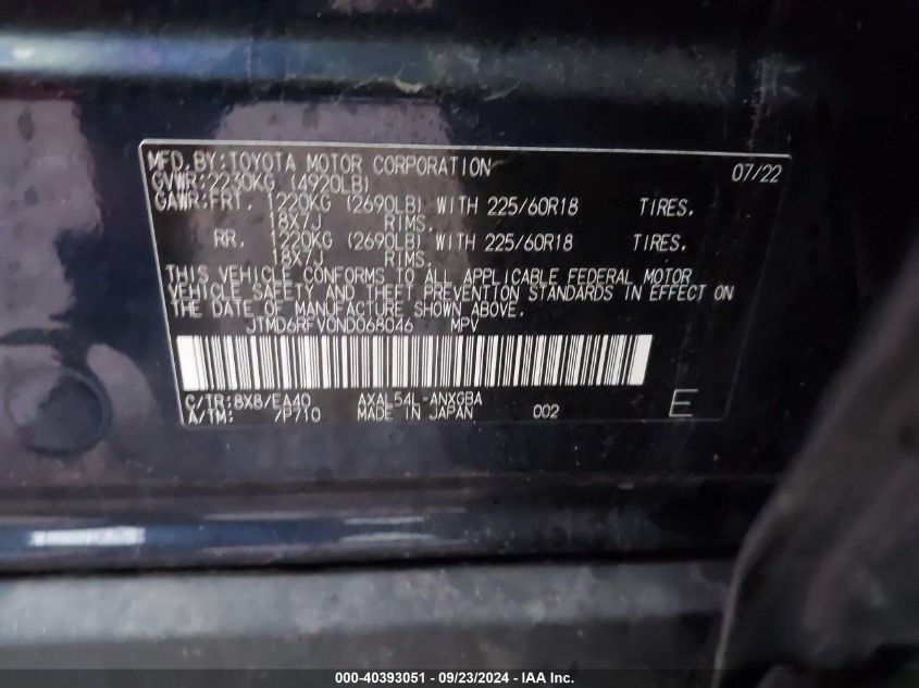 2022 TOYOTA RAV4 HYBRID LIMITED - JTMD6RFV0ND068046