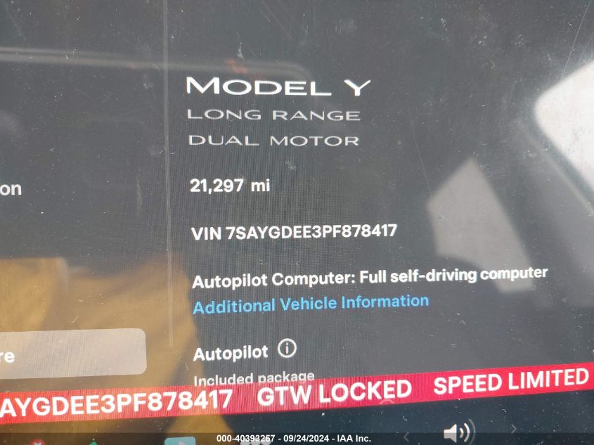 2023 TESLA MODEL Y AWD/LONG RANGE DUAL MOTOR ALL-WHEEL DRIVE - 7SAYGDEE3PF878417