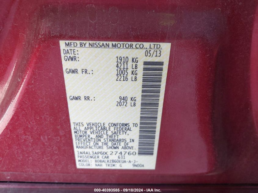 1N4AL3AP6DC274760 2013 Nissan Altima 2.5 S