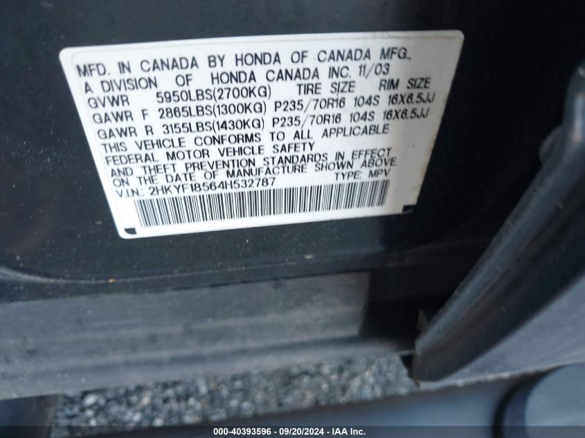 2HKYF18564H532787 2004 Honda Pilot Ex-L