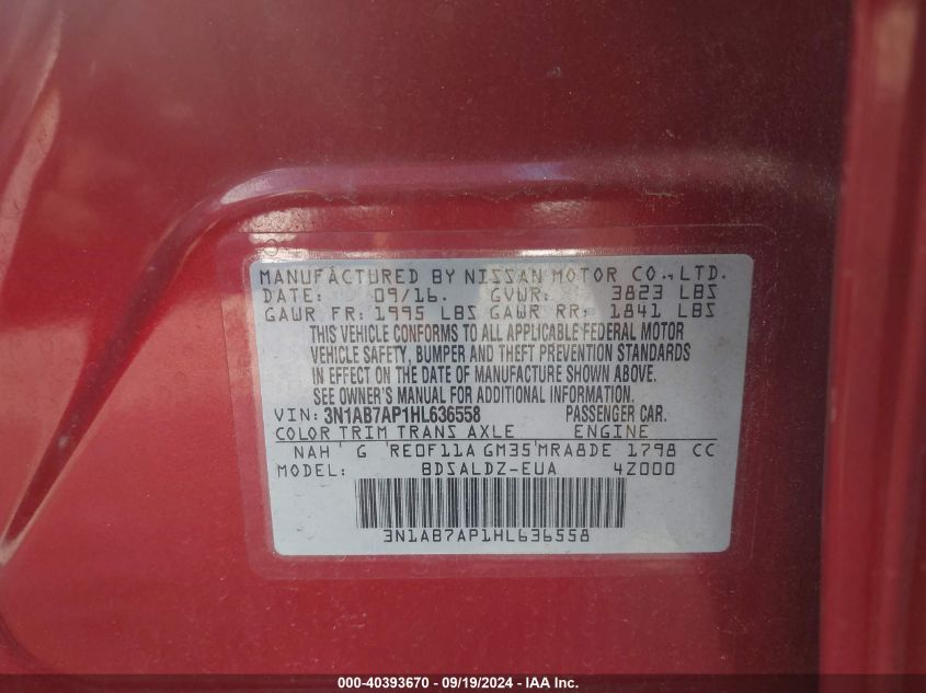 3N1AB7AP1HL636558 2017 Nissan Sentra S/Sl/Sr/Sv