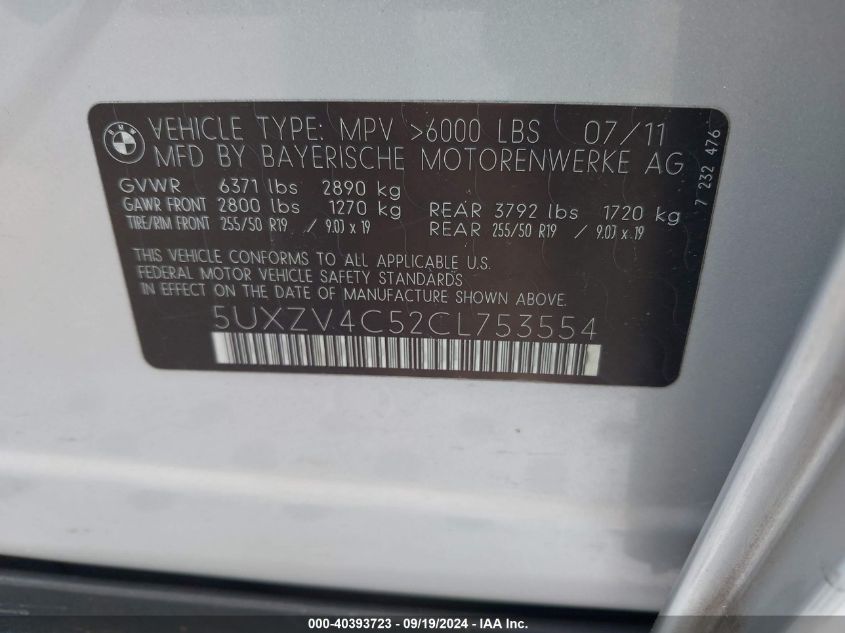 5UXZV4C52CL753554 2012 BMW X5 xDrive35I/xDrive35I Premium/xDrive35I Sport Activity