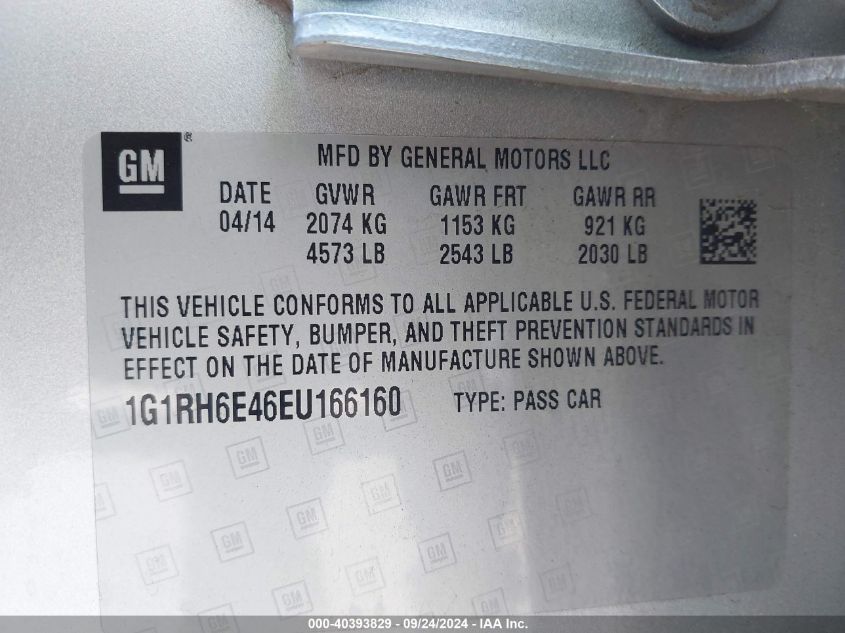 1G1RH6E46EU166160 2014 Chevrolet Volt