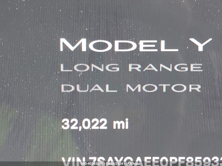 2023 Tesla Model Y Awd/Long Range Dual Motor All-Wheel Drive VIN: 7SAYGAEE0PF859337 Lot: 40393866