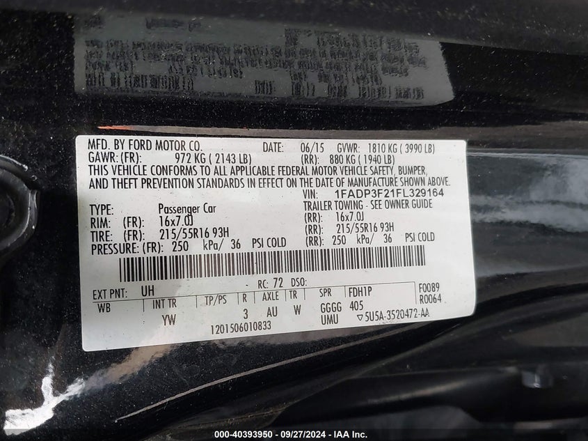 2015 FORD FOCUS SE - 1FADP3F21FL329164