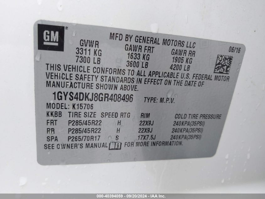 1GYS4DKJ8GR408496 2016 Cadillac Escalade Platinum