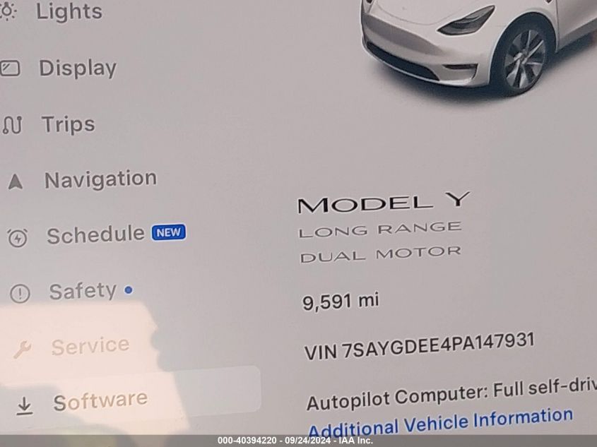 2023 Tesla Model Y Awd/Long Range Dual Motor All-Wheel Drive VIN: 7SAYGDEE4PA147931 Lot: 40394220