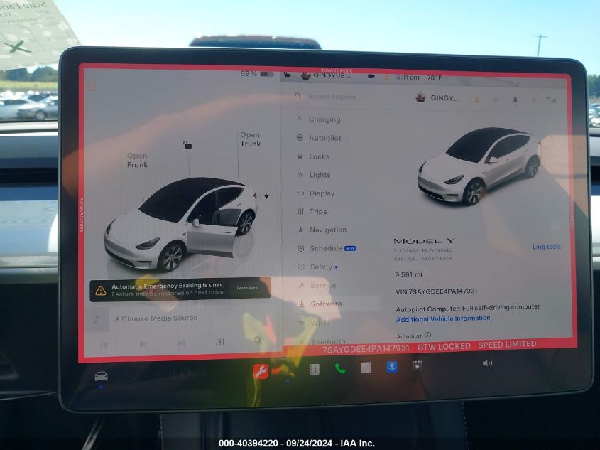 2023 Tesla Model Y Awd/Long Range Dual Motor All-Wheel Drive VIN: 7SAYGDEE4PA147931 Lot: 40394220