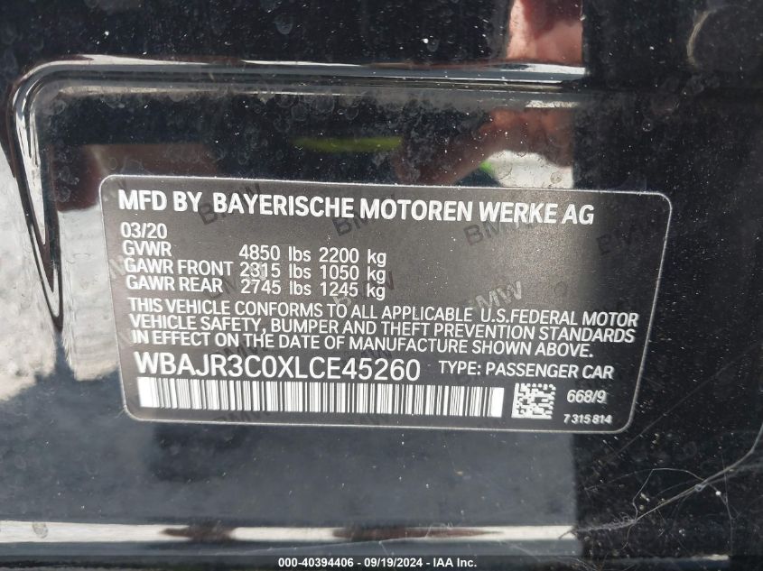 WBAJR3C0XLCE45260 2020 BMW 530I