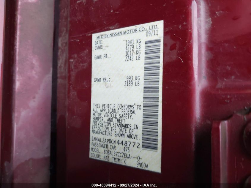 1N4AL2AP0CN448772 2012 Nissan Altima 2.5 S