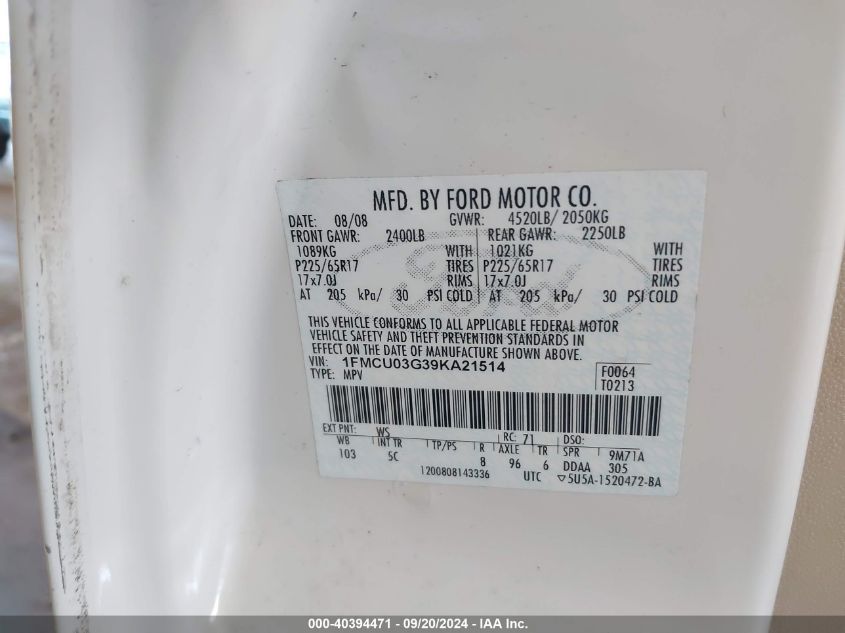 1FMCU03G39KA21514 2009 Ford Escape Xlt