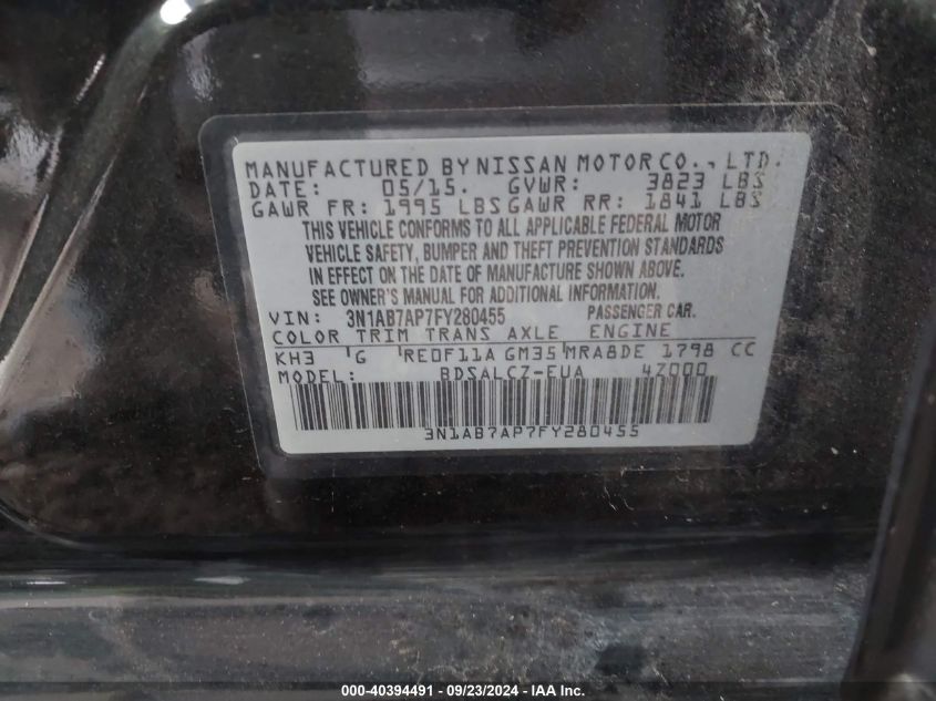 3N1AB7AP7FY280455 2015 Nissan Sentra S