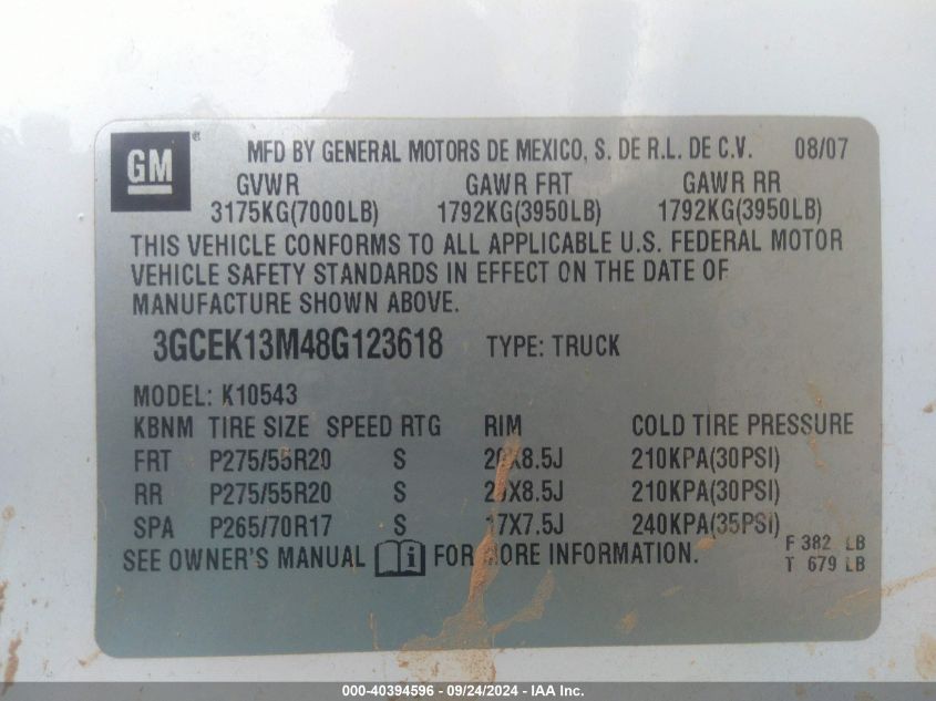 3GCEK13M48G123618 2008 Chevrolet Silverado 1500 K1500