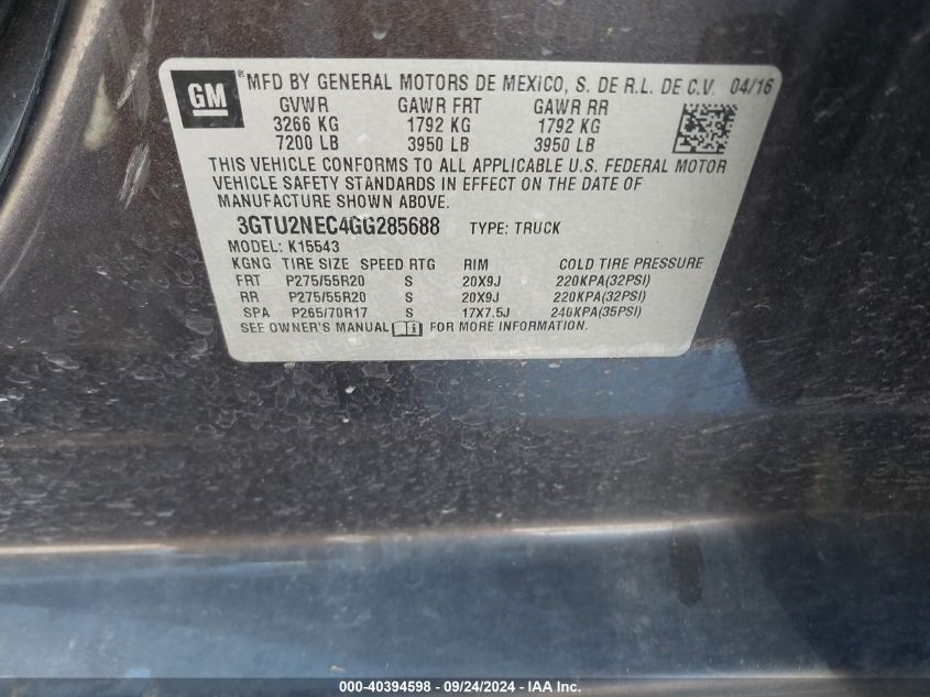 3GTU2NEC4GG285688 2016 GMC Sierra 1500 Slt