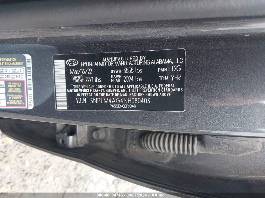 5NPLM4AG4NH080403 2022 Hyundai Elantra Sel