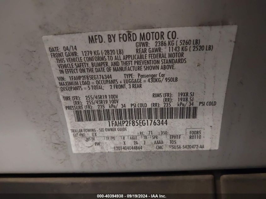 1FAHP2F85EG176344 2014 Ford Taurus Limited