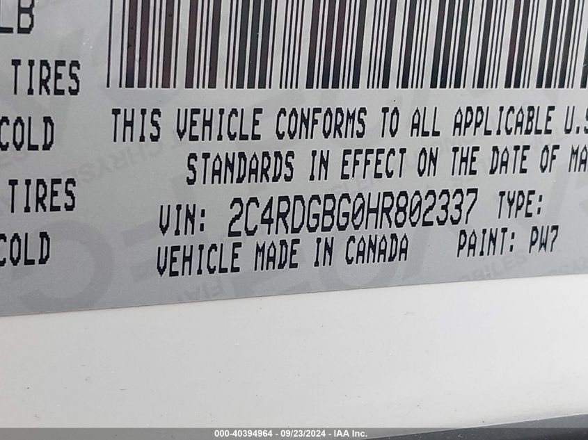 2017 Dodge Grand Caravan Se VIN: 2C4RDGBG0HR802337 Lot: 40394964