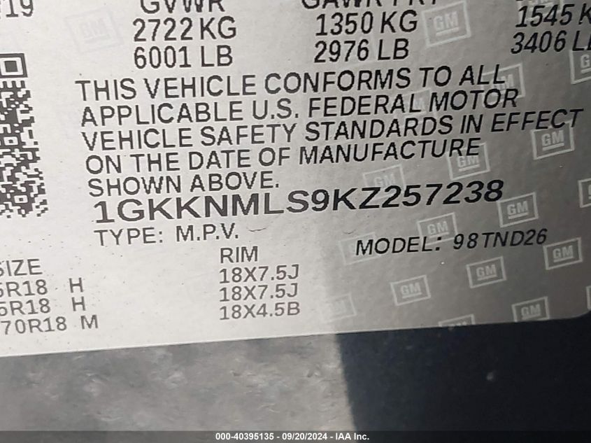 1GKKNMLS9KZ257238 2019 GMC Acadia Slt-1