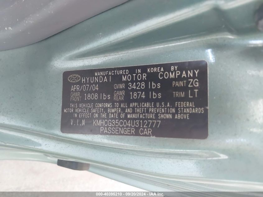 KMHCG35C04U312777 2004 Hyundai Accent Gl/Gt