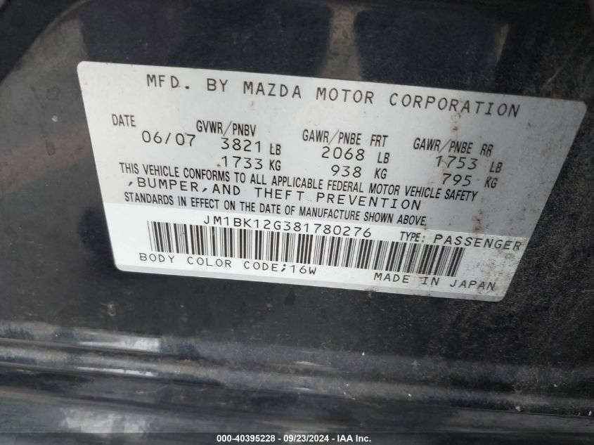 JM1BK12G381780276 2008 Mazda Mazda3 I