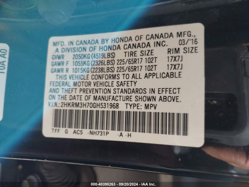 2HKRM3H70GH531968 2016 Honda Cr-V Ex-L