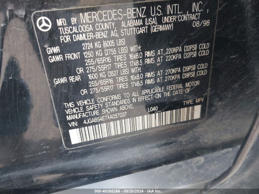 4JGAB54E7XA057037 1999 Mercedes-Benz Ml 320