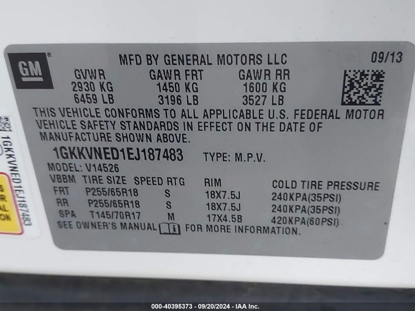 1GKKVNED1EJ187483 2014 GMC Acadia Sle-1