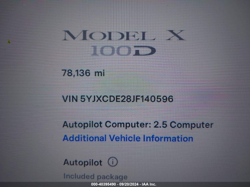 5YJXCDE28JF140596 2018 Tesla Model X 100D/75D/P100D