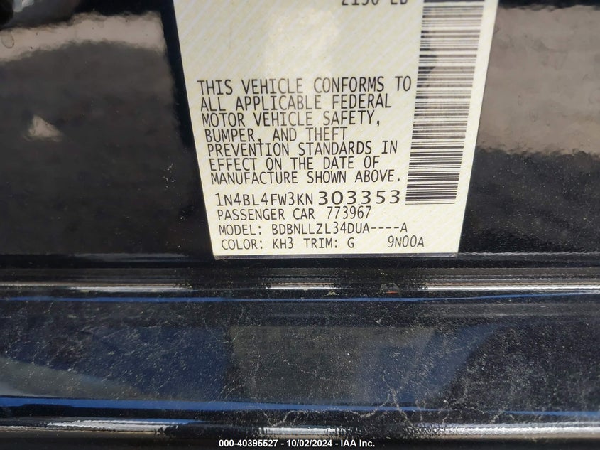 1N4BL4FW3KN303353 2019 Nissan Altima 2.5 Platinum