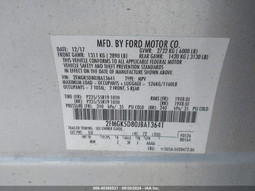 2FMGK5D80JBA13641 2018 Ford Flex Limited