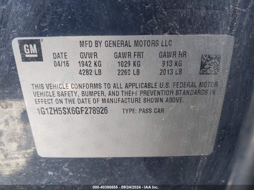 1G1ZH5SX6GF278926 2016 Chevrolet Malibu Premier