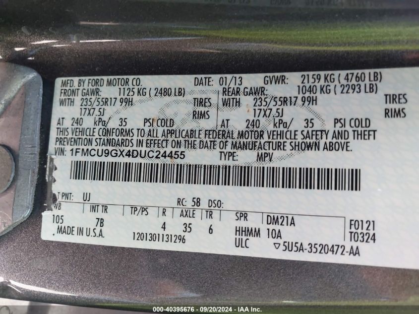 1FMCU9GX4DUC24455 2013 Ford Escape Se