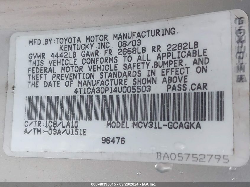 4T1CA30P14U005503 2004 Toyota Camry Solara Sle V6