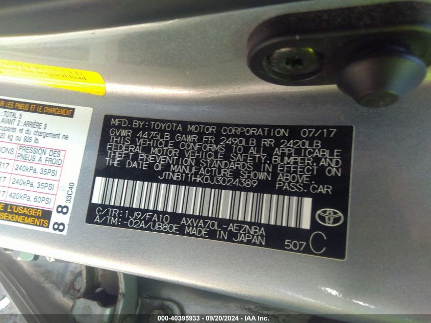 JTNB11HK0J3024389 2018 Toyota Camry Le