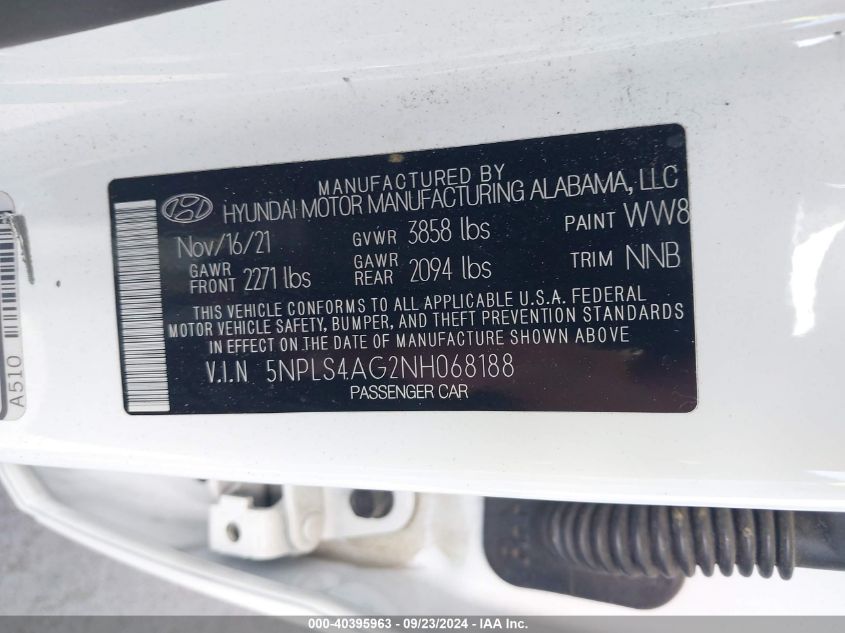 5NPLS4AG2NH068188 2022 Hyundai Elantra Sel