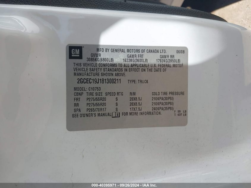 2GCEC19J181300211 2008 Chevrolet Silverado 1500 Lt1