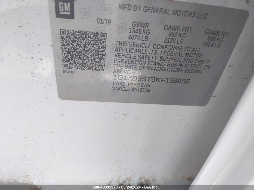 1G1ZD5ST0KF158055 2019 Chevrolet Malibu Lt