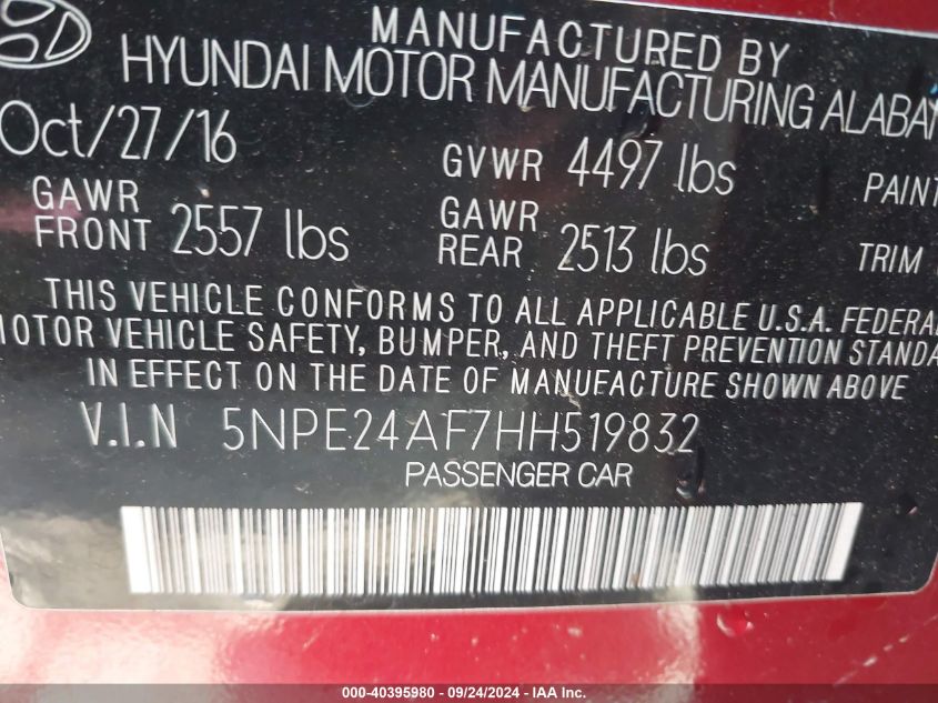 2017 HYUNDAI SONATA - 5NPE24AF7HH519832