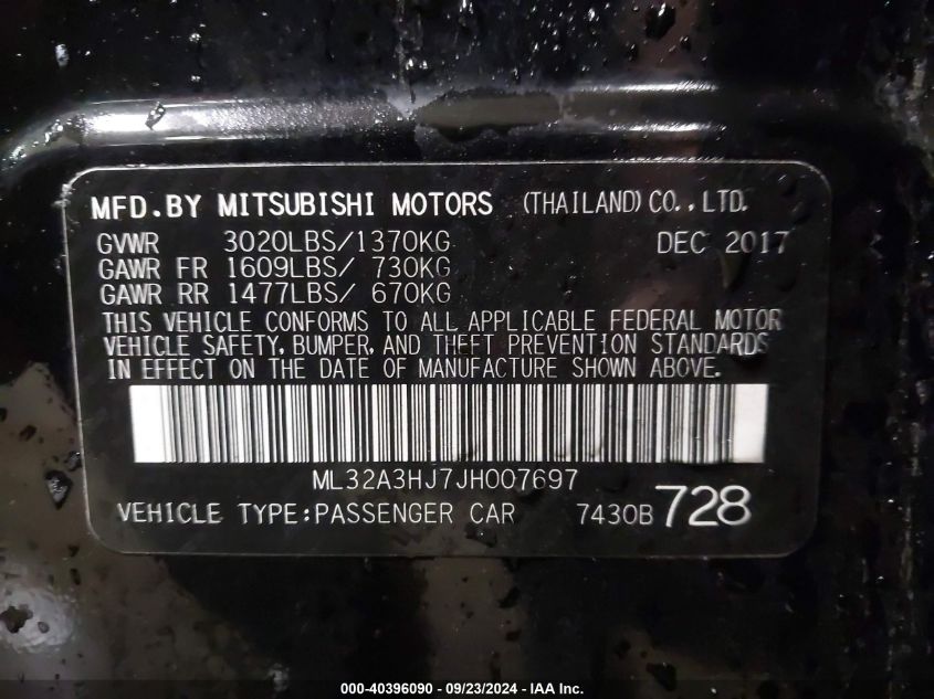 ML32A3HJ7JH007697 2018 Mitsubishi Mirage Es