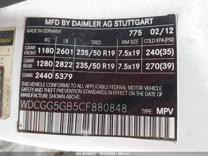 WDCGG5GB5CF880848 2012 Mercedes-Benz Glk 350