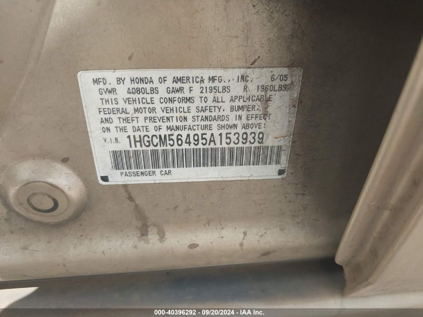 1HGCM56495A153939 2005 Honda Accord 2.4 Lx