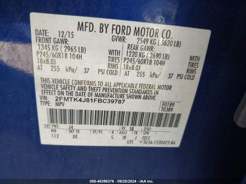 2FMTK4J81FBC39787 2015 Ford Edge Sel