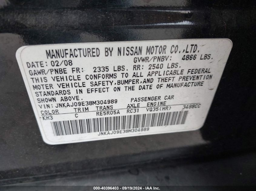 JNKAJ09E38M304989 2008 Infiniti Ex35 Journey