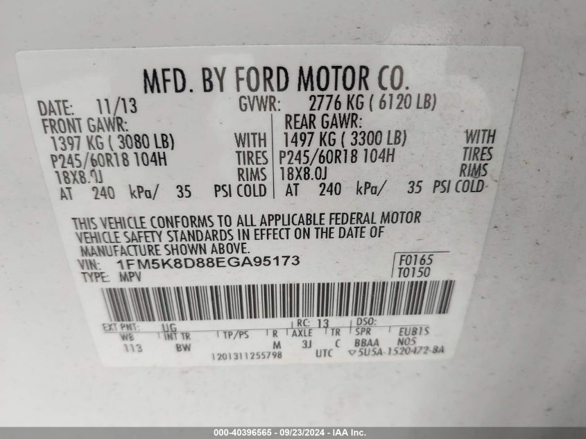 VIN 1FM5K8D88EGA95173 2014 FORD EXPLORER no.9