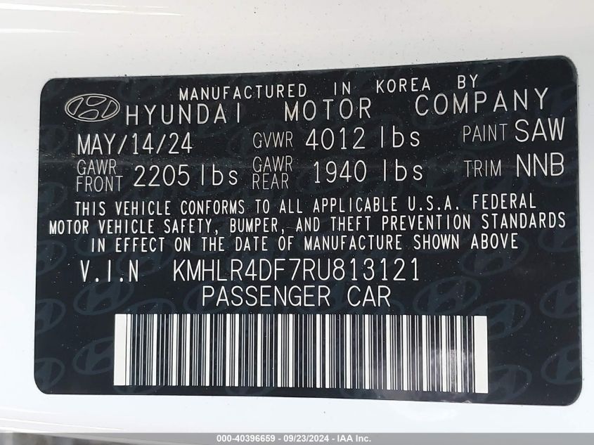 2024 Hyundai Elantra N Line VIN: KMHLR4DF7RU813121 Lot: 40396659