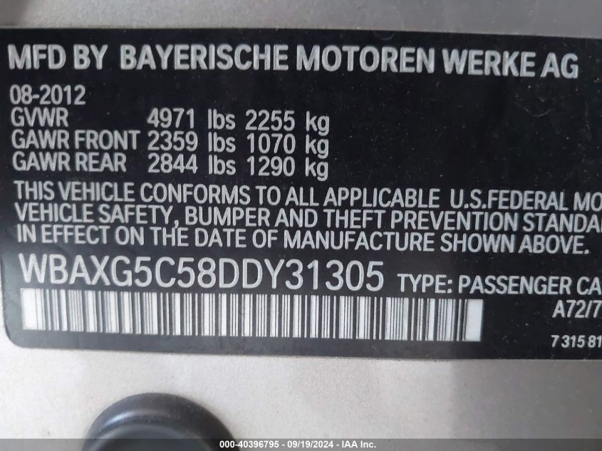 WBAXG5C58DDY31305 2013 BMW 528I